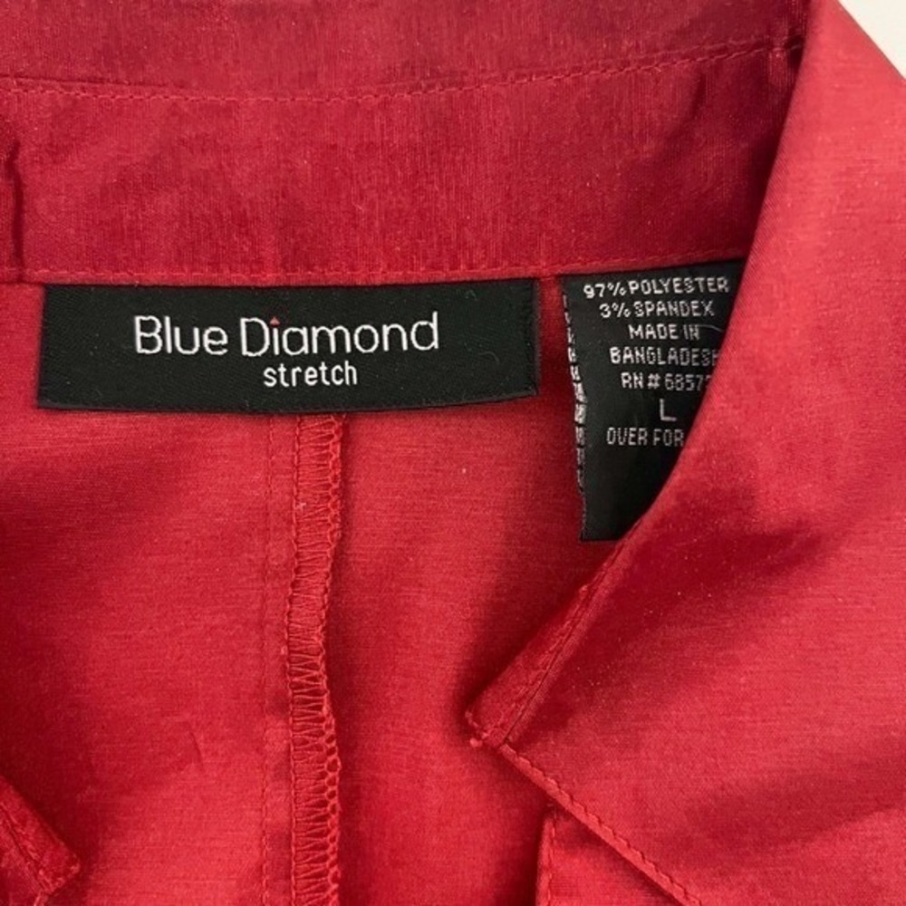 Blue Diamond Stretch Red Shiny‎ V-Neck 3/4 Sleeve Button Down Shirt Blouse Top L - Picture 6 of 7